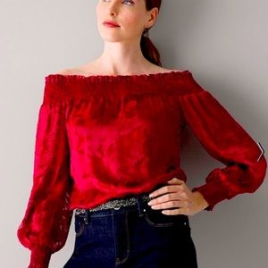 Silk, off the shoulder ruffle blouse